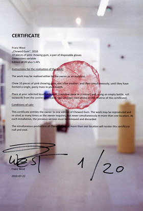 Franz West, Chewed Gum, A4 Certificate 2010 Edition 20 plus 5